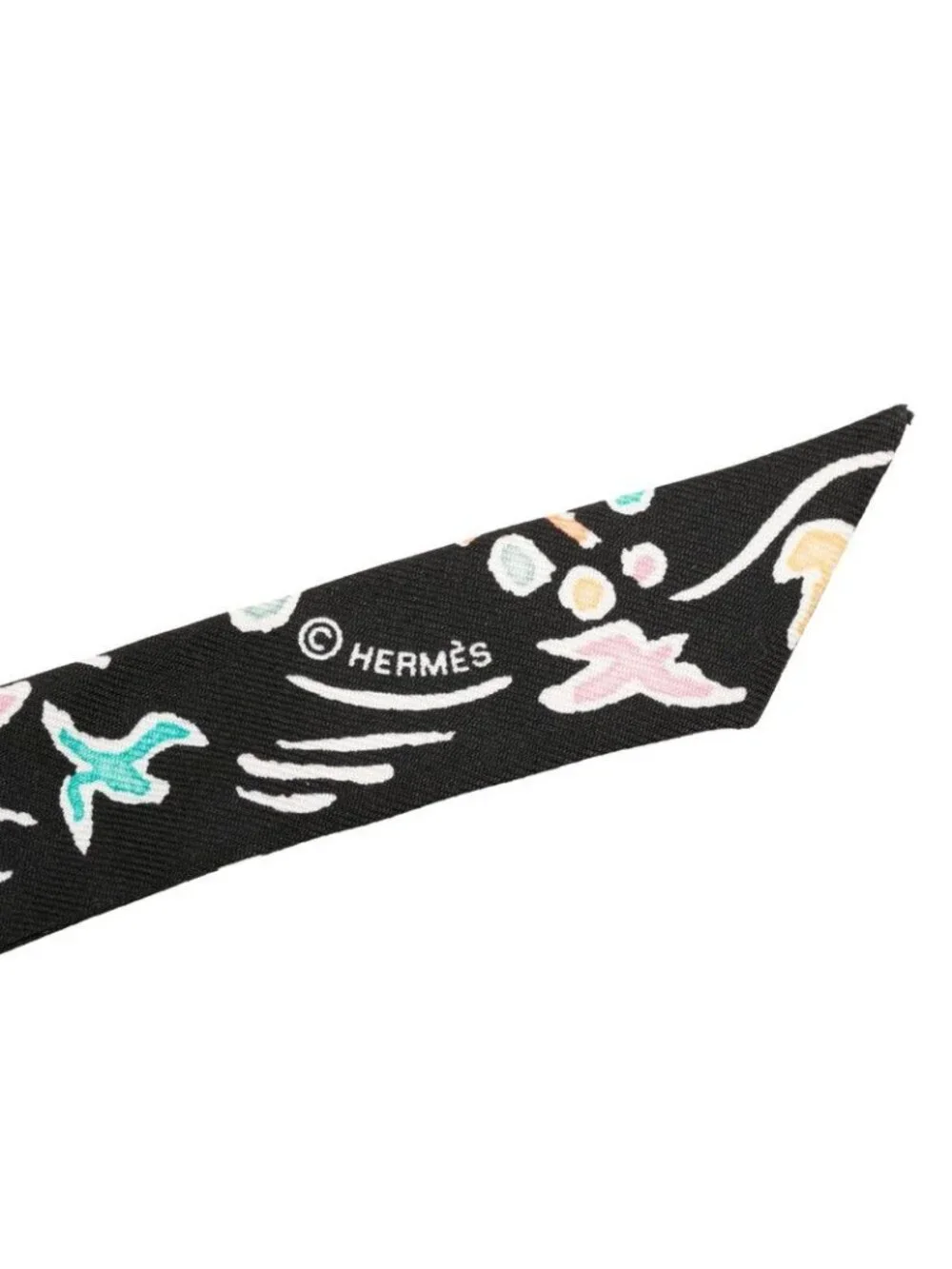 Hermes Twilly Doll Isola DI Primavera Spring Island Scarf Black Multicolor Silk